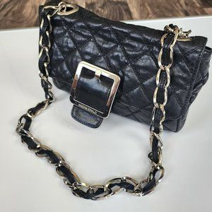 Rare Marina Rinaldi Leather Bag Quilted Caviar Flap w/ Chain Italy